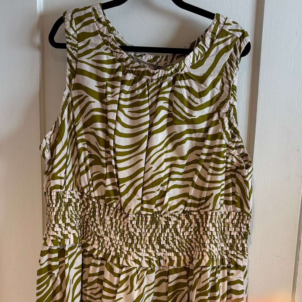 Anthropologie Green and Cream Zebra Print Sleeveless Dress 3X - Picture 2 of 13